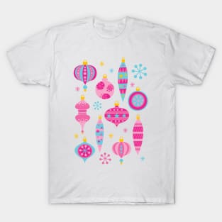 Retro Christmas Ornaments Pink - Mid Century Modern White T-Shirt